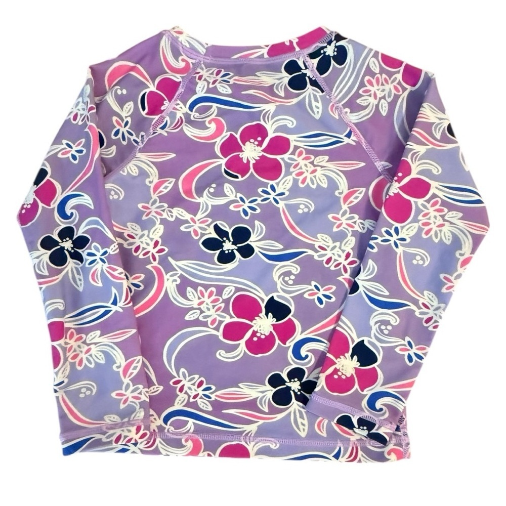 Tea Collection Girls Rash Guard Top Floral Long Sleeve Purple Pink Navy Size 5 - Picture 3 of 7